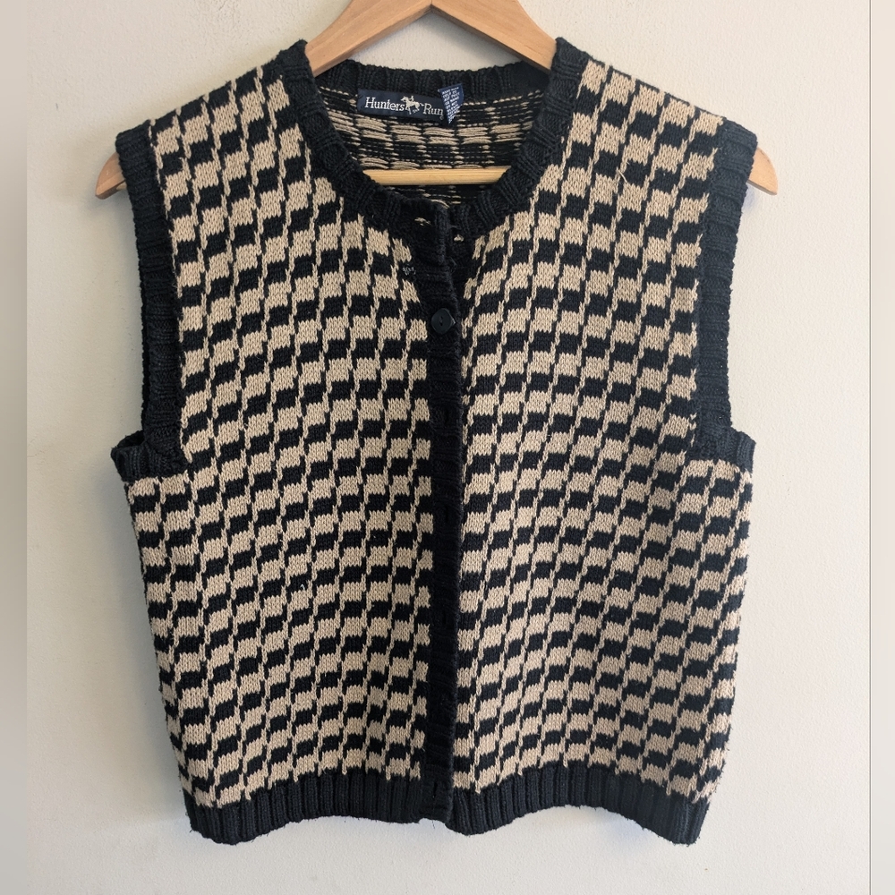 Hunter's Run Vintage Brown Black Houndstooth Sweater Vest Size M